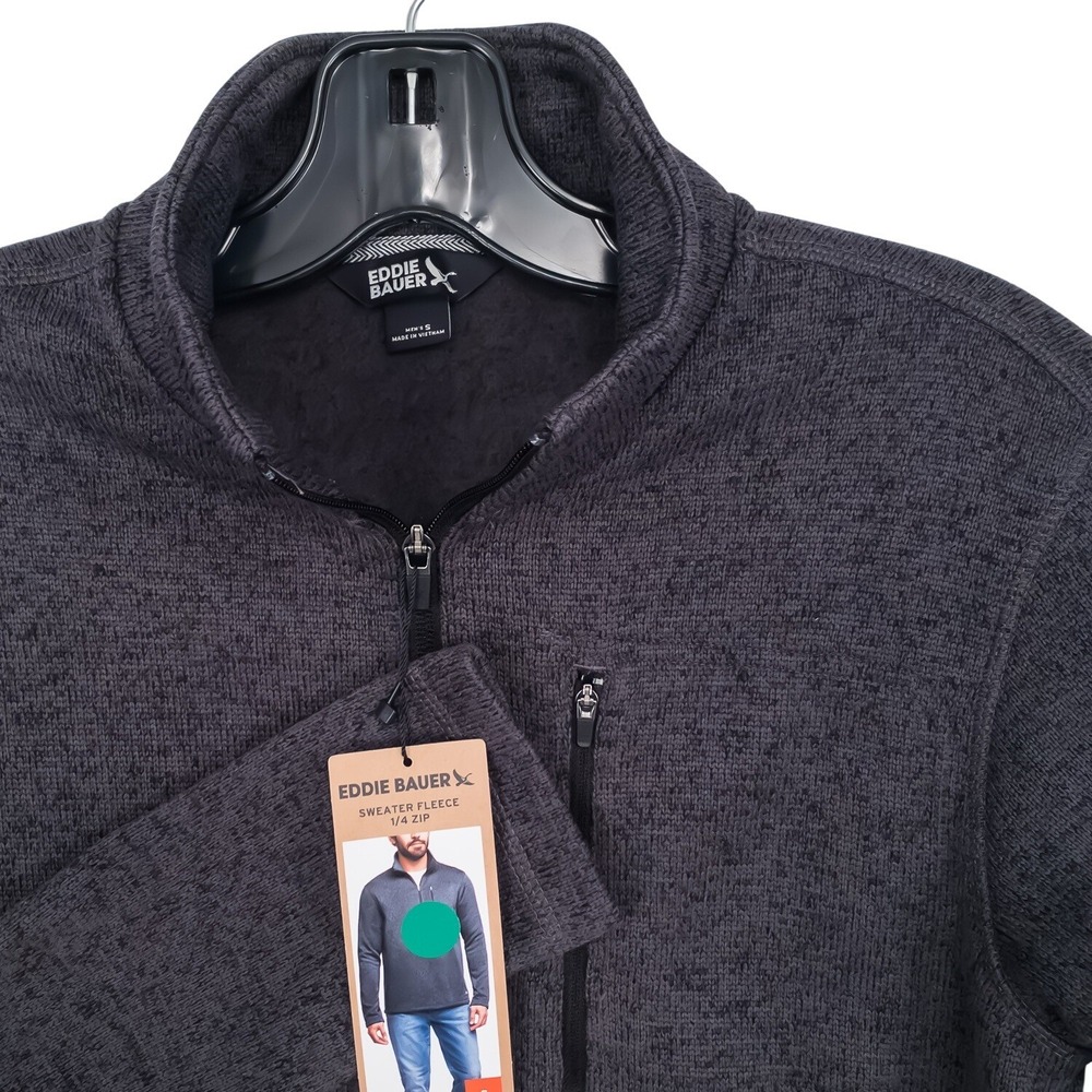 Eddie Bauer Sweater Fleece Mens Small Ebony 1/4 Zip Pullover Polyester